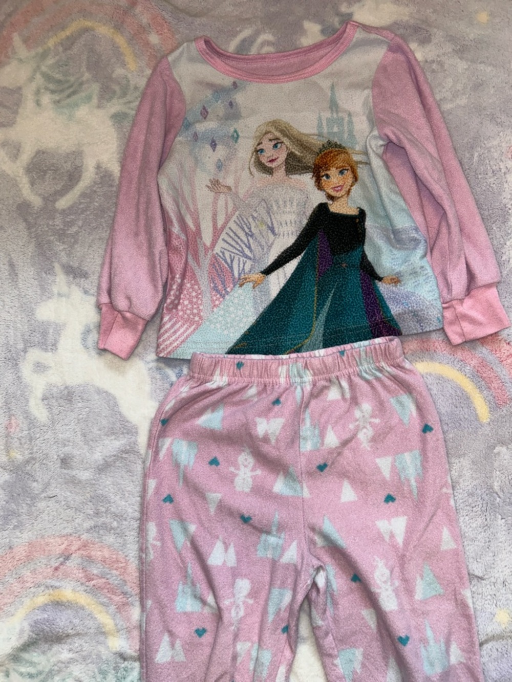 Disney Girls' Pink Frozen Pajama Set with Teal and Purple Accents